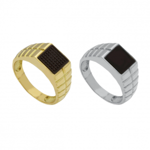 Anelli oro giallo/bianco 18 kt. con onice