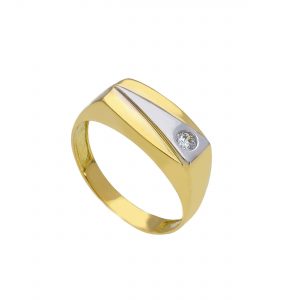 Anello in oro giallo 18 kt. e oro bianco 18 kt. con zircone