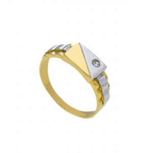 Anello in oro giallo 18 kt. e bianco 18 kt. con zircone