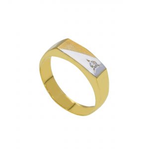 Anello in oro giallo 18 kt. e oro bianco 18 kt. con zircone