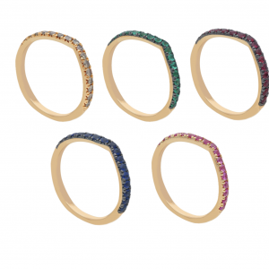 Anelli in oro rosa 18 kt. con zaffiri, rubini, smeraldi e diamanti brown